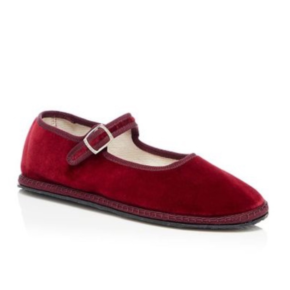 Vibi Venezia Mary Jane Ballet Flats in Cherry Red Velvet